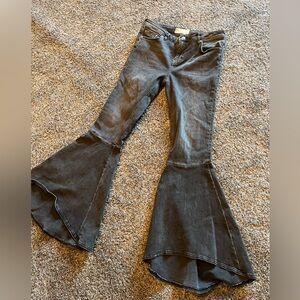 Free People Mid-Rise Ultra Flare Wide Leg Bell Bottom Jean black Denim 29